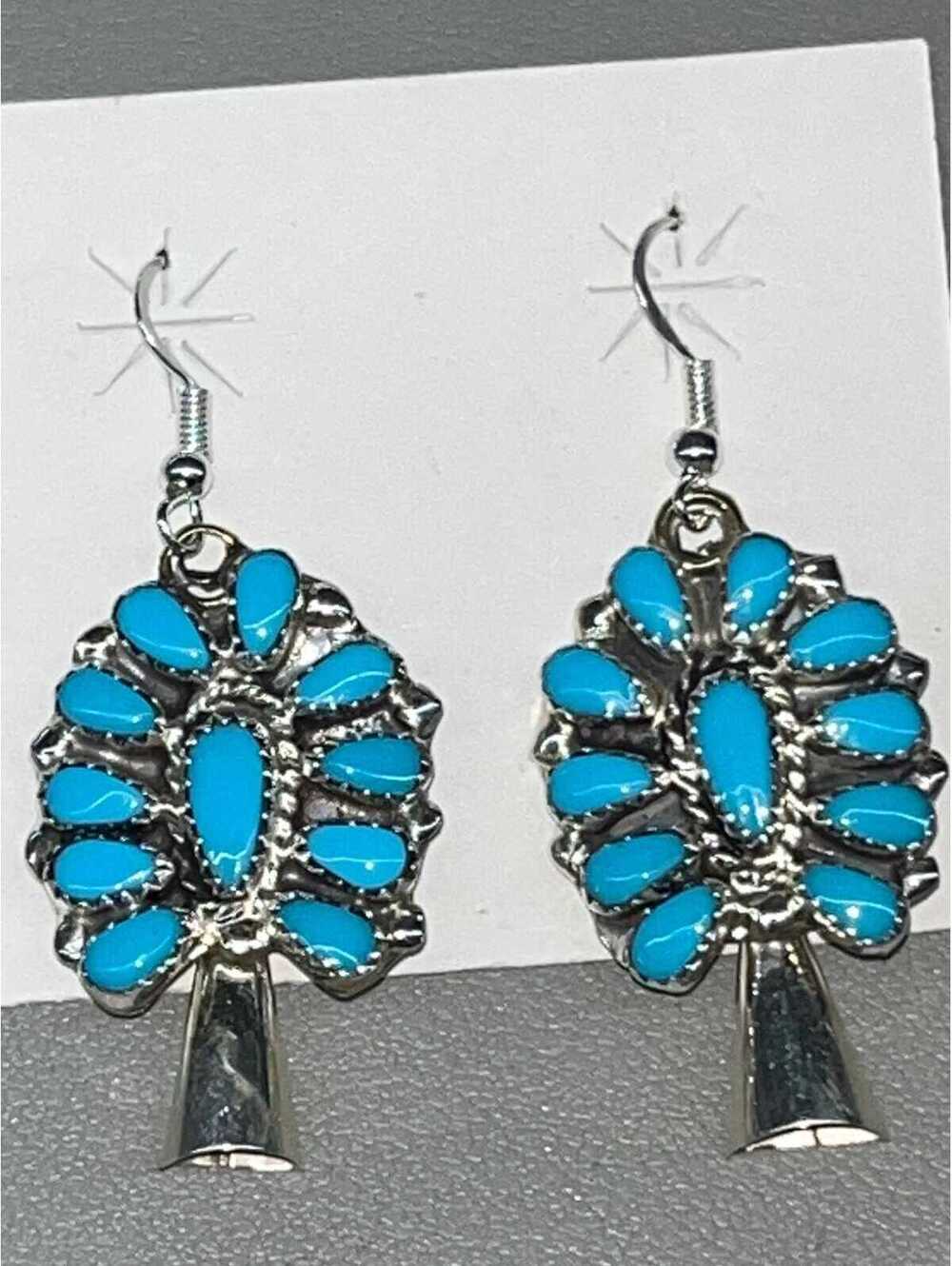 Native American Navajo handmade sterling silver turquoise cluster earrings